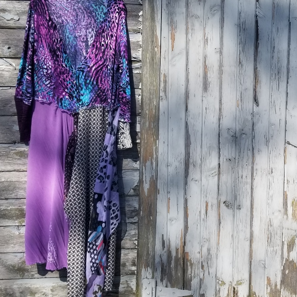Upcycled Boho Lightweight Abstract Vneck Sweater Coat